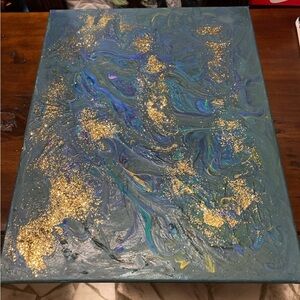 Abstract Blue and Gold Canvas Art